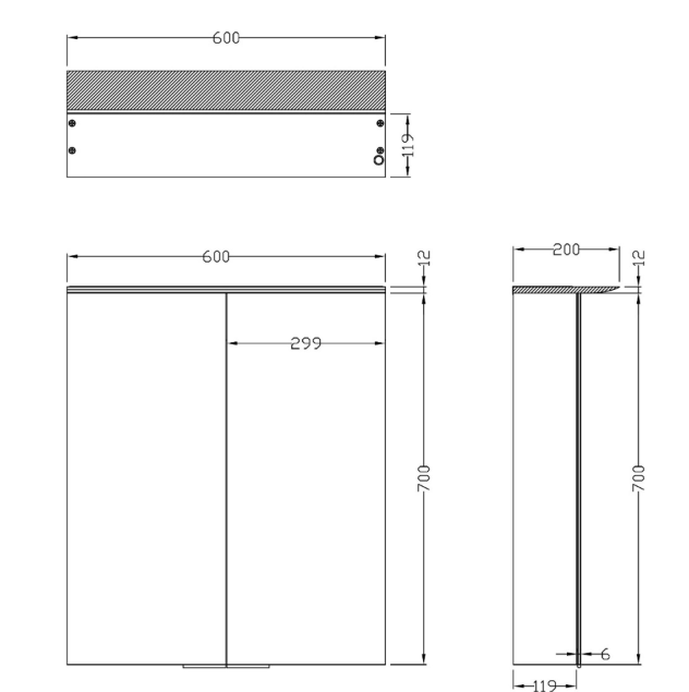 Robyn LED Double Door Wall Cabinet 600mm