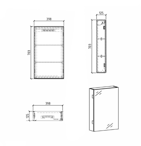 Aurora 400mm Single Door Mirrored Cabinet