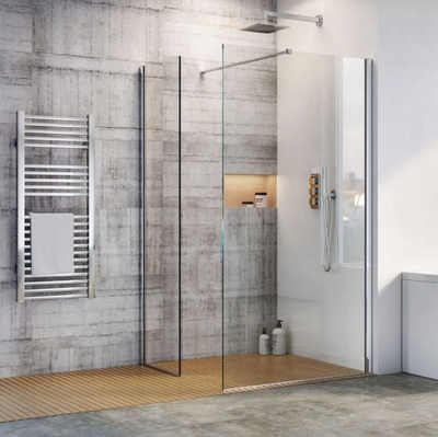 Cubuz Walk-in Fixed Clear Glass & Chrome Shower Screen - 1080mm Shower Tray or Wetroom