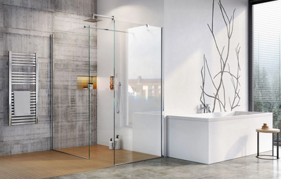 Cubuz Walk-in Fixed Clear Glass & Chrome Shower Screen - 880mm Shower Tray or Wetroom