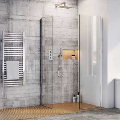 Cubuz Walk-in Fixed Clear Glass & Chrome Shower Screen - 980mm Shower Tray or Wetroom