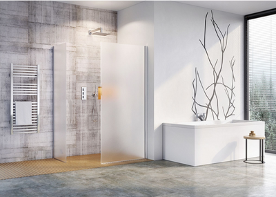 Cubuz Walk-in Fixed Frosted Glass & Chrome Shower Screen - 980mm Shower Tray or Wetroom