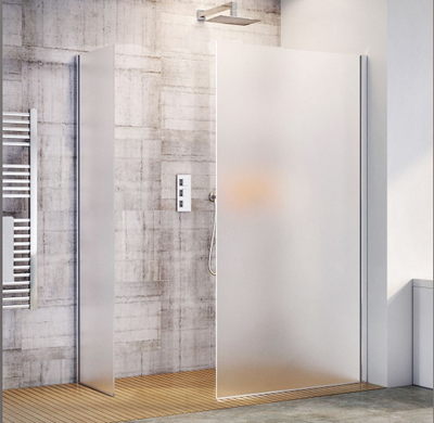 Cubuz Walk-in Fixed Frosted Glass & Chrome Shower Screen - 980mm Shower Tray or Wetroom