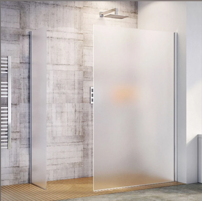 Cubuz Walk-in Fixed Frosted Glass & Chrome Shower Screen - 1180mm Shower Tray or Wetroom