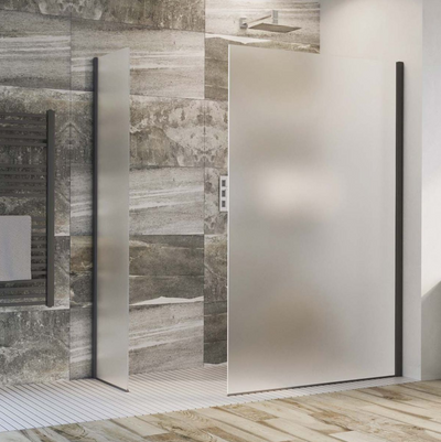 Cubuz Walk-in Fixed Frosted Glass & Black Shower Screen - 1080mm Shower Tray or Wetroom