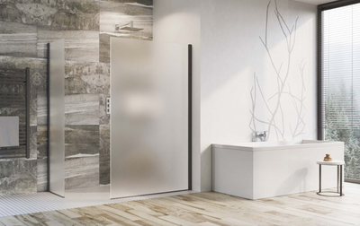 Cubuz Walk-in Fixed Frosted Glass & Black Shower Screen - 1180mm Shower Tray or Wetroom