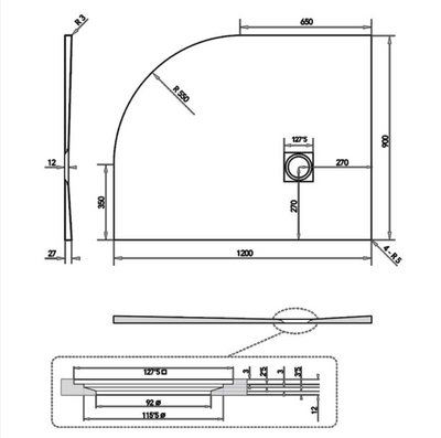 Slate Effect Offset Quadrant Shower Tray White- 1200 x 900 Right Hand