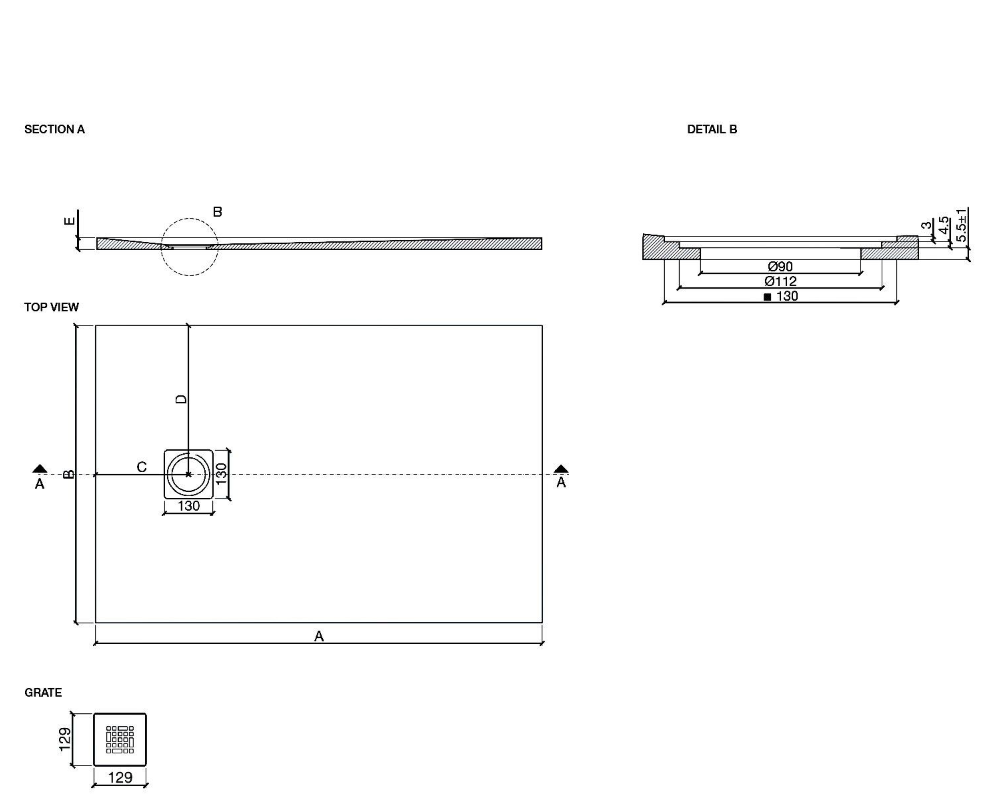 Slate Effect Shower Tray White - 1200 x 900