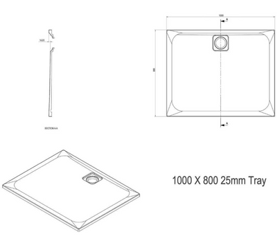 Ellis Slimline Rectangular Shower Tray - 1000 x 800mm