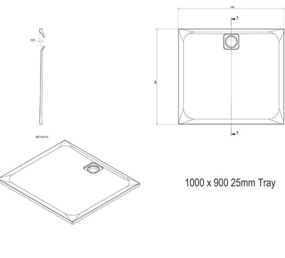 Ellis Slimline Rectangular Shower Tray - 1000 x 900mm