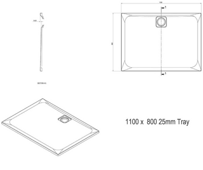 Ellis Slimline Rectangular Shower Tray - 1100 x 800mm