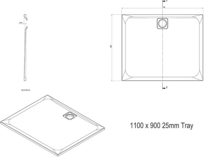 Ellis Slimline Rectangular Shower Tray - 1100 x 900mm