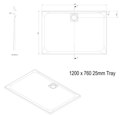 Ellis Slimline Rectangular Shower Tray - 1200 x 760mm