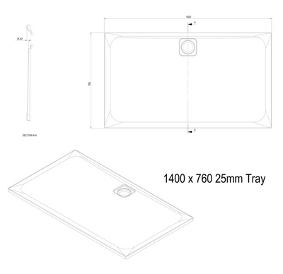 Ellis Slimline Rectangular Shower Tray - 1400 x 760mm