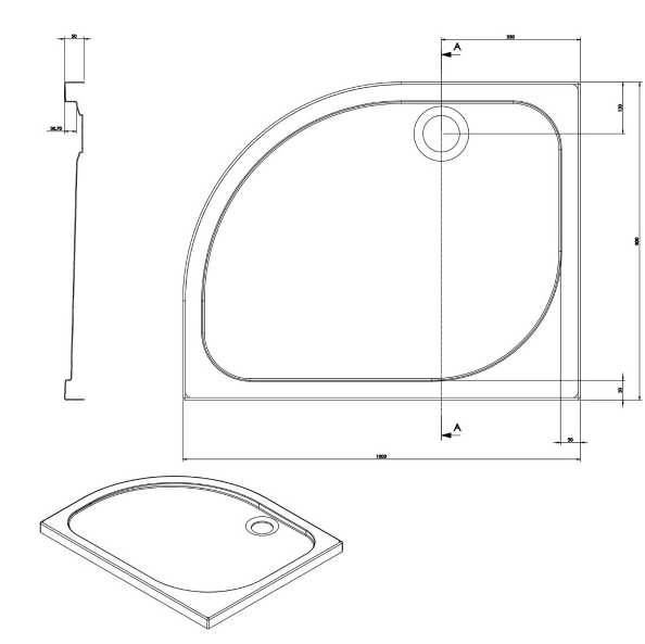 Detroit Low Profile Anti-Slip Right Hand Quadrant Shower Tray - 1000x800mm