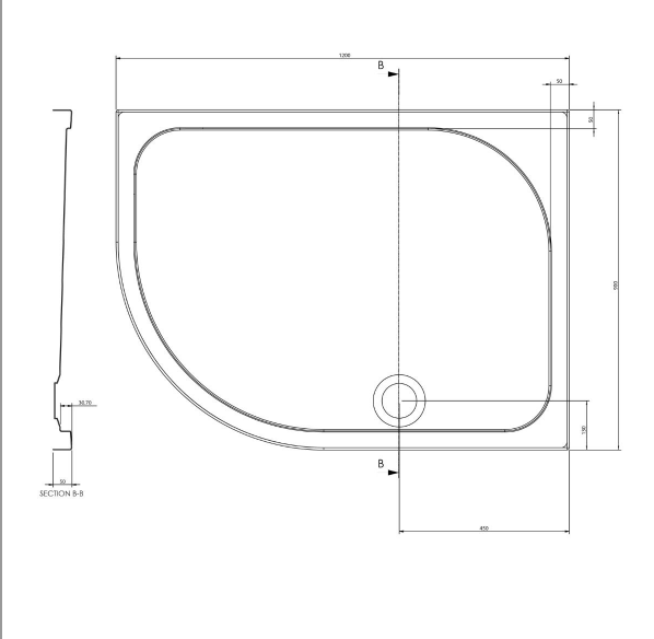 Detroit Low Profile Anti-Slip Left Hand Quadrant Shower Tray - 1200x900mm