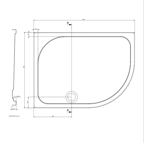 Detroit Low Profile Anti-Slip Right Hand Quadrant Shower Tray - 1200x900mm