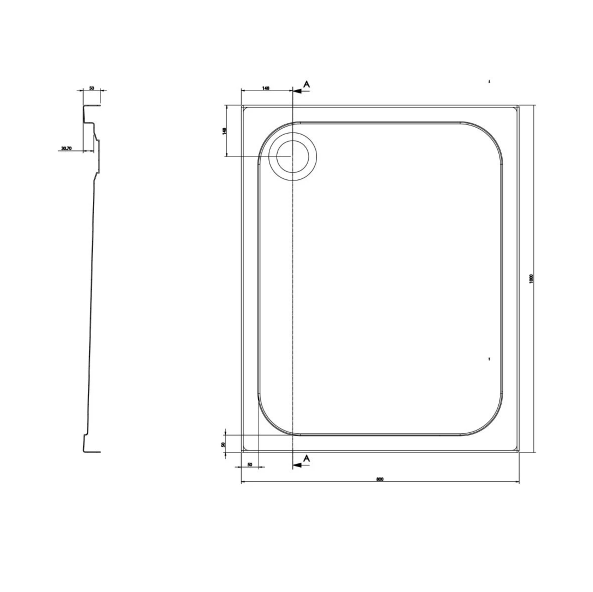 Detroit Low Profile Anti-Slip Shower Tray - 1000x800mm