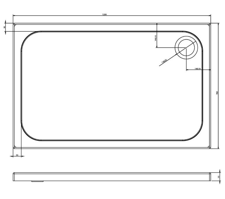 Detroit Low Profile Anti-Slip Shower Tray - 1200x760mm