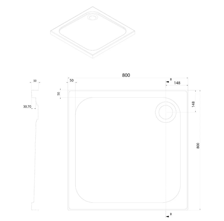 Detroit Low Profile Square Anti-Slip Shower Tray - 800x800mm