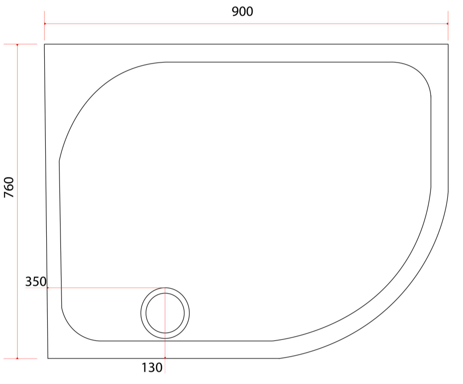 Paige Offset Quadrant Right Hand Low Profile Shower Tray - 900mm x 760mm