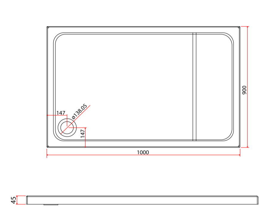 Paige Rectangle Low Profile Shower Tray - 1000mm x 900mm