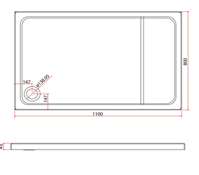 Paige Rectangle Low Profile Shower Tray - 1100mm x 800mm