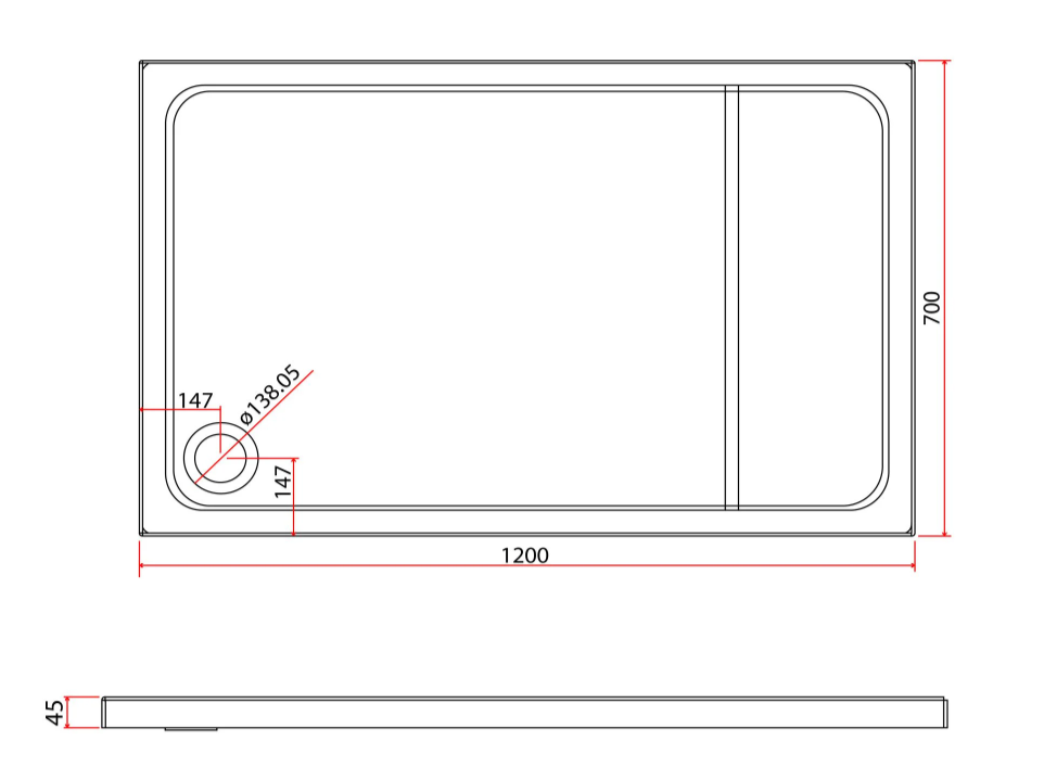 Paige Rectangle Low Profile Shower Tray - 1200mm x 700mm