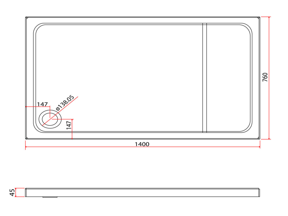 Paige Rectangle Low Profile Shower Tray - 1400mm x 760mm