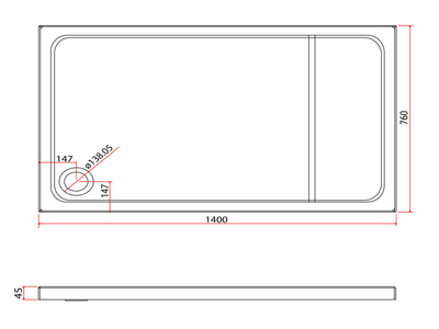 Paige Rectangle Low Profile Shower Tray - 1400mm x 760mm