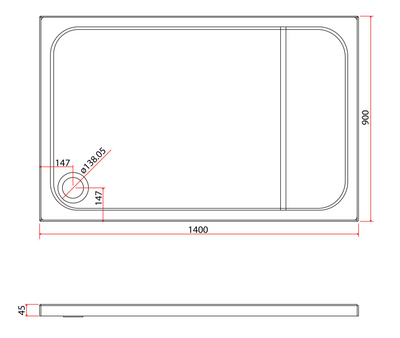 Paige Rectangle Low Profile Shower Tray - 1400mm x 900mm