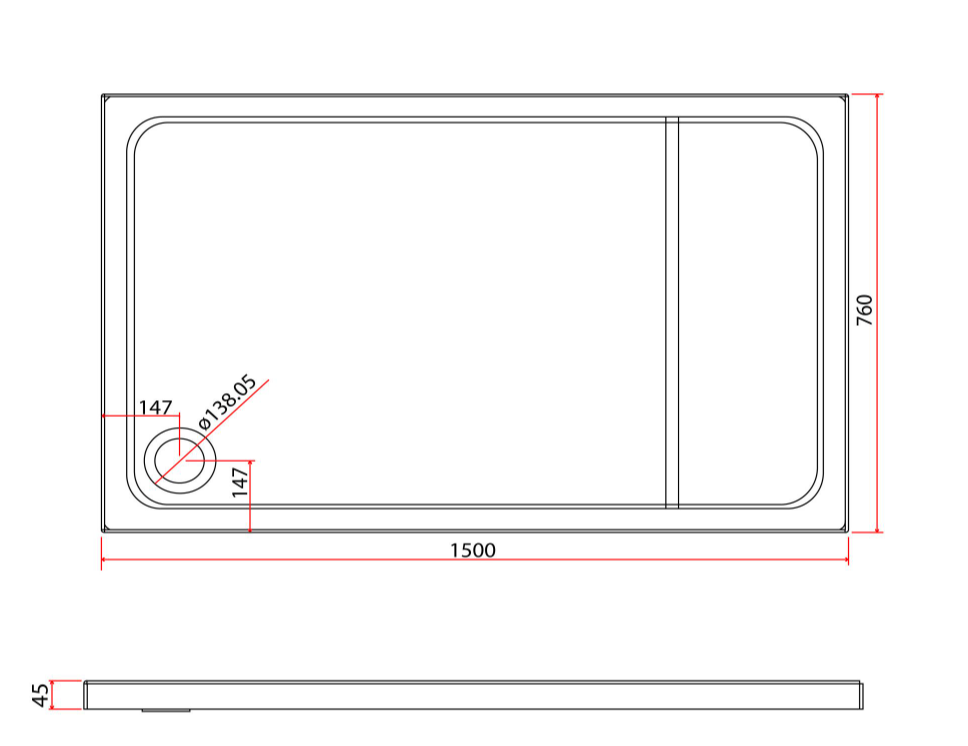 Paige Rectangle Low Profile Shower Tray - 1500mm x 760mm