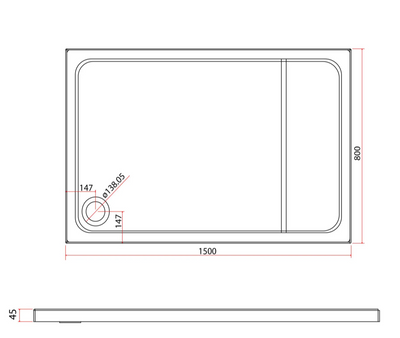 Paige Rectangle Low Profile Shower Tray - 1500mm x 800mm