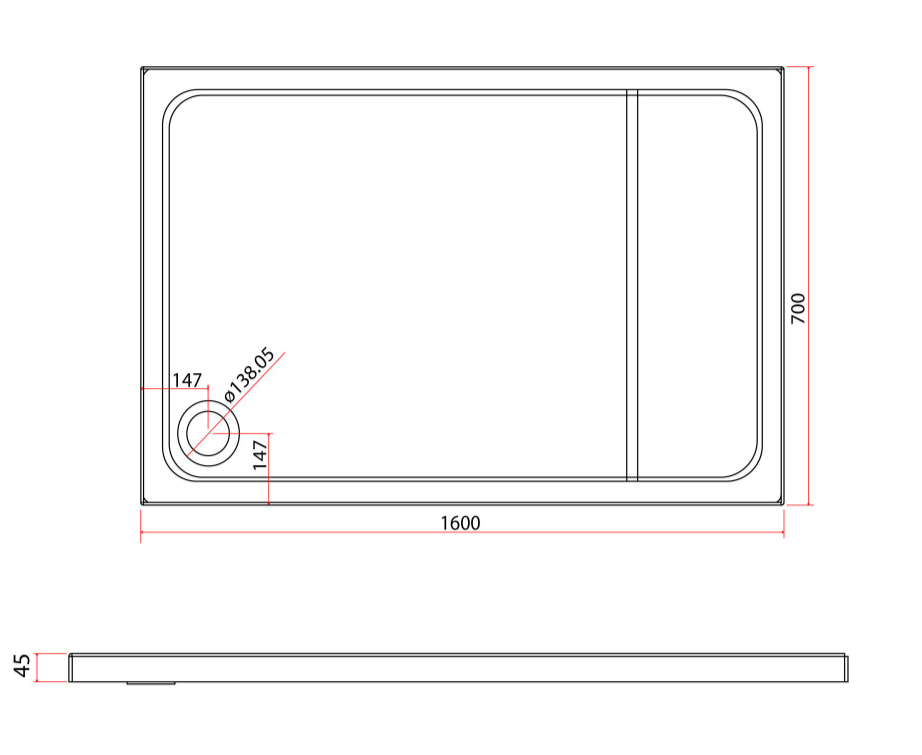 Paige Rectangle Low Profile Shower Tray - 1600mm x 700mm