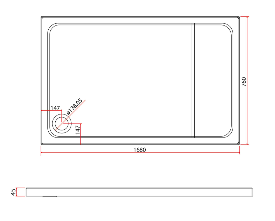 Paige Rectangle Low Profile Shower Tray - 1680mm x 760mm