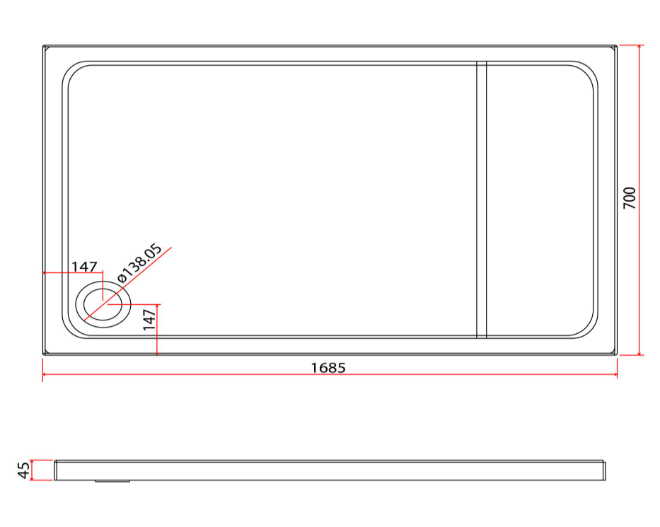 Paige Rectangle Low Profile Shower Tray - 1685mm x 700mm