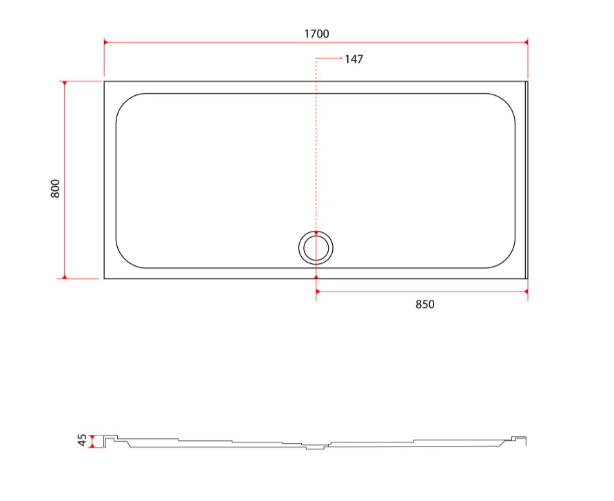 Paige Rectangle Low Profile Shower Tray - 1700mm x 800mm