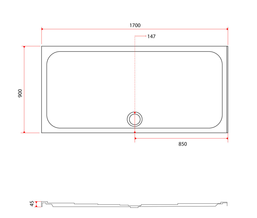 Paige Rectangle Low Profile Shower Tray - 1700mm x 900mm