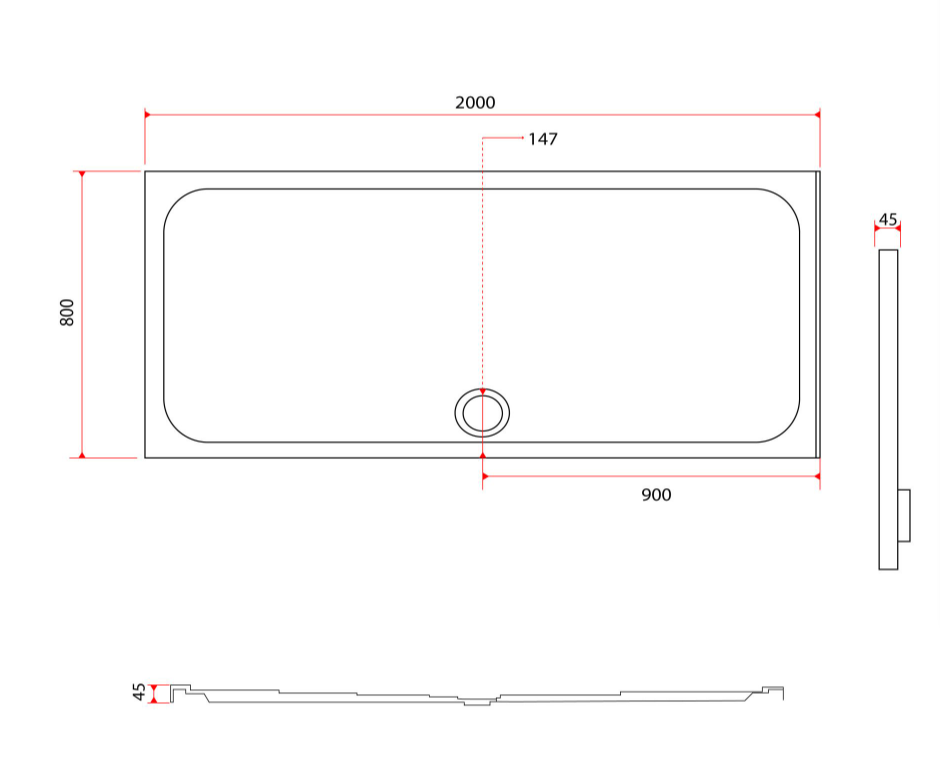 Paige Rectangle Low Profile Shower Tray - 2000mm x 800mm