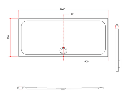 Paige Rectangle Low Profile Shower Tray - 2000mm x 900mm