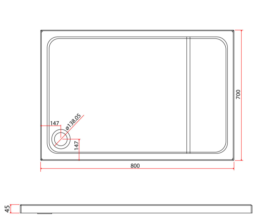 Paige Rectangle Low Profile Shower Tray - 800mm x 700mm