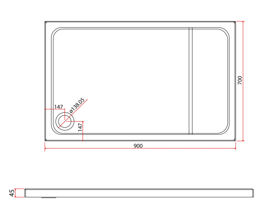 Paige Rectangle Low Profile Shower Tray - 900mm x 700mm