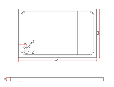 Paige Rectangle Low Profile Shower Tray - 900mm x 700mm