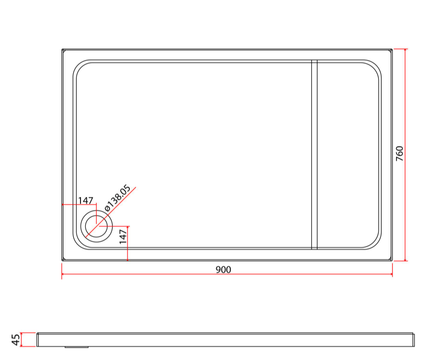 Paige Rectangle Low Profile Shower Tray - 900mm x 760mm