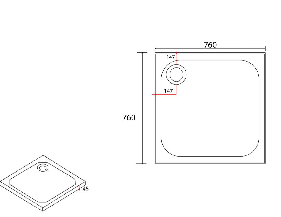 Paige Square Low Profile Shower Tray - 760mm x 760mm