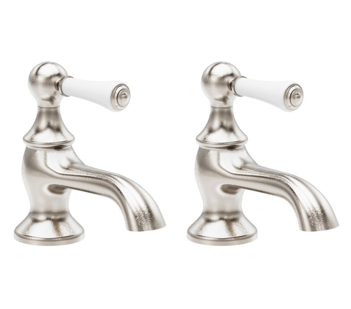 William Traditional Basin Pillar Taps - Brushed Nickel N24