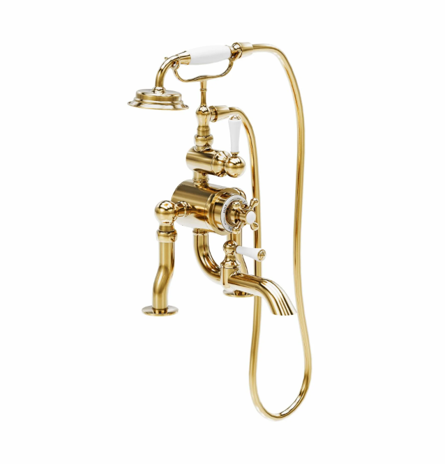 William Traditional Thermostatic Bath Shower Mixer Tap - Brushed Gold N24