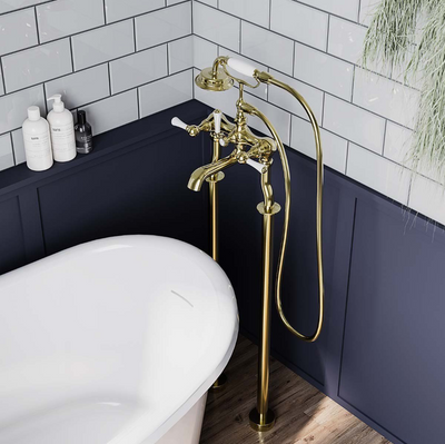 William Traditional Bath Shower Mixer Tap on Standpipes - Brushed Gold N24