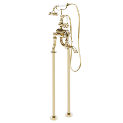 William Traditional Bath Thermostatic Shower Mixer Tap on Standpipes - Brushed Gold N24