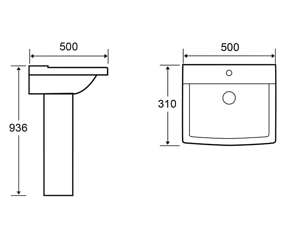 Elizabeth Traditional Cloakroom Basin & Pedestal, 2 Tap Hole